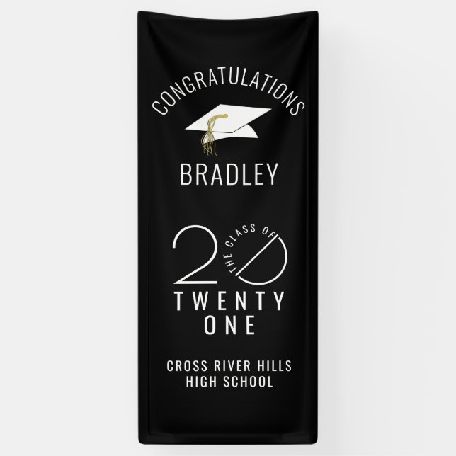 Modern Graduation CLASS OF 2021 Typography Black Banner (Vertical)