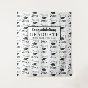 Modern Graduation CLASS OF Pattern Black and White Tapestry