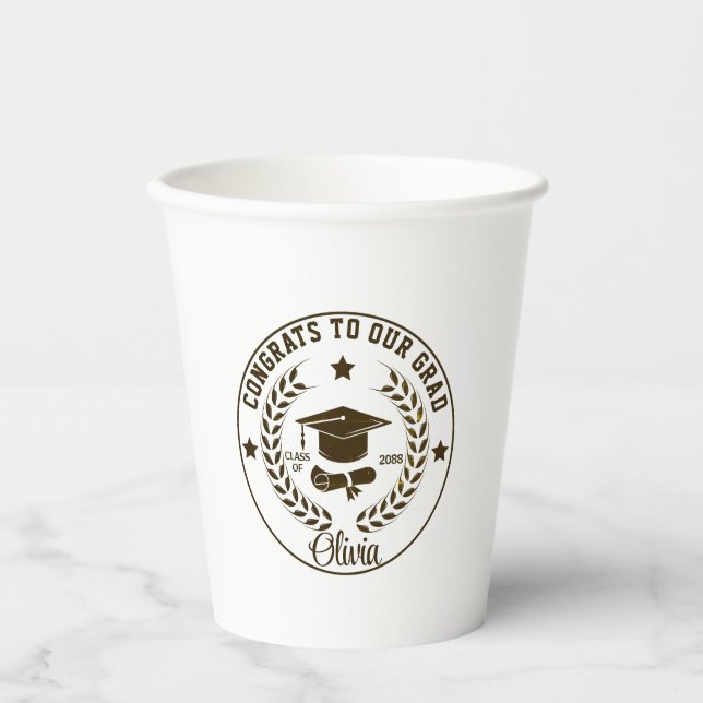 Modern Graduation Class Year Custom Colour & Text  Paper Cups (Front)