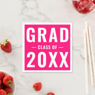 Modern graduation custom class year hot pink napkin
