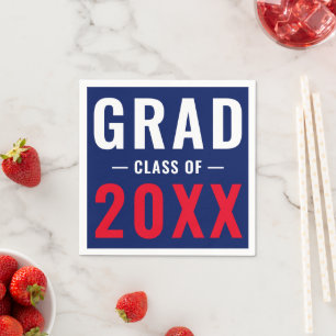 Modern graduation custom class year red navy blue napkin
