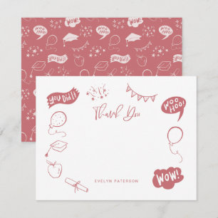 Modern Graduation Doodle Blush Pink Thank You Card