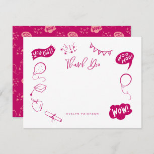 Modern Graduation Doodle Pink Thank You Card