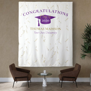 Modern Graduation Faux Streamers Purple Backdrop Tapestry