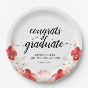 Modern Graduation Floral Script Type Party  Paper Paper Plate