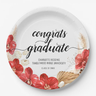 Modern Graduation Floral Script Type Party  Paper Plate