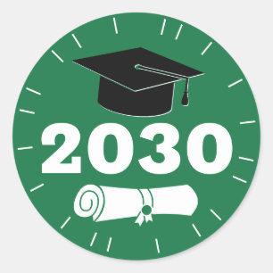 Modern Graduation Grad Year Cap Diploma Green Classic Round Sticker