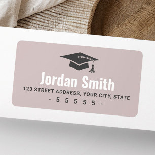 Modern graduation hat rose taupe return address label