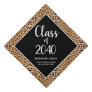 Modern Graduation Leopard Print Personalized Graduation Cap Topper