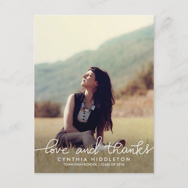 Modern Graduation Love And Thanks Typography Photo Postcard (Front)