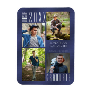 Modern Graduation Metallic Navy Blue Photo Magnet