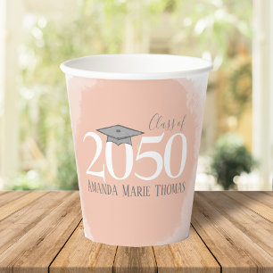 Modern Graduation Minimalist Mortarboard Orange Paper Cups