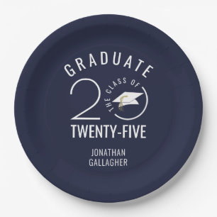 Modern Graduation Navy Blue Class Year Typography Paper Plate