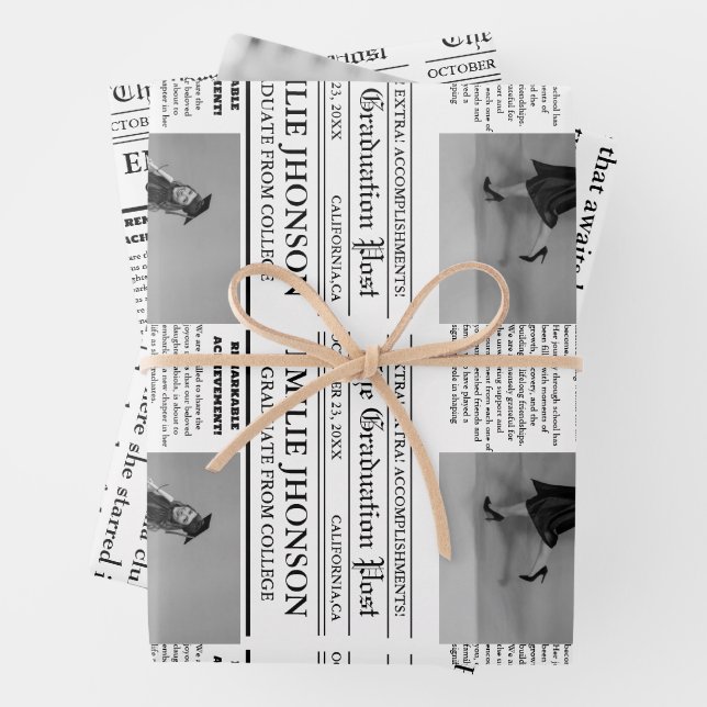 Modern Graduation Newspaper College/ University Wrapping Paper Sheet (In situ)