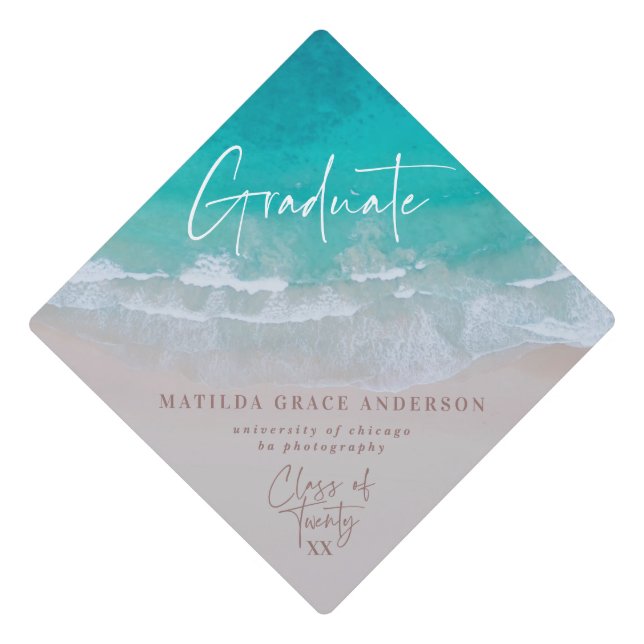 Modern graduation ocean beach modern graduation cap topper (Front)