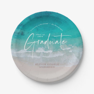 Modern graduation ocean beach script modern paper plate