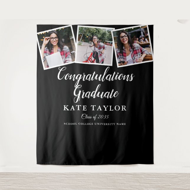 Modern Graduation Party 3 Photo Backdrop Tapestry (Front)
