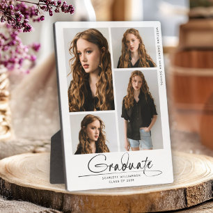 Modern Graduation Party 4 Photo Collage Script  Plaque