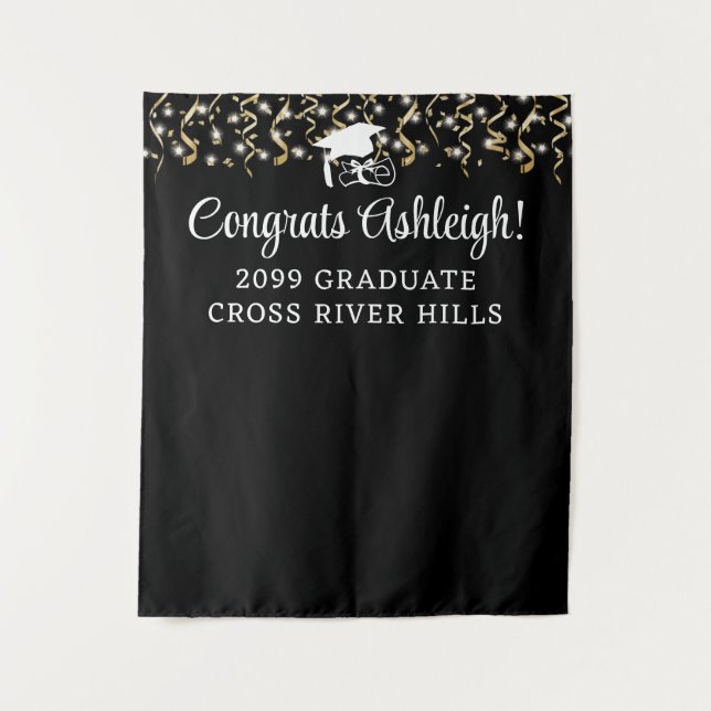 Modern Graduation Party Backdrop Streamers Custom Tapestry (Front)