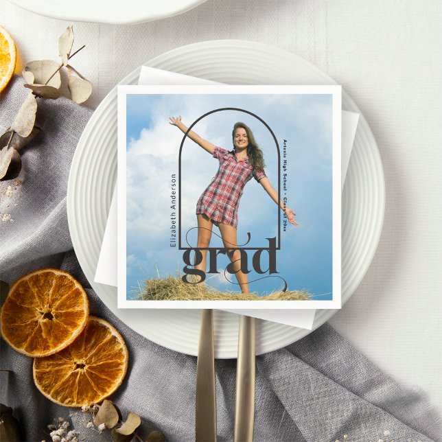 Modern Graduation Party Black Typography Photo  Napkin (Creator Uploaded)