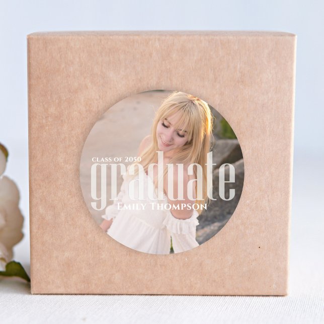 Modern Graduation Party Favour Custom Photo Classic Round Sticker (Creator Uploaded)