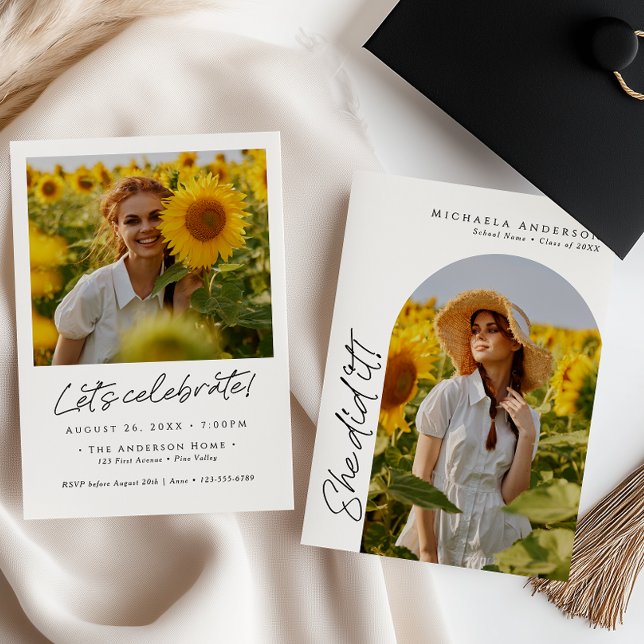 Modern Graduation Party Handwritten Script 2-Photo Invitation (Creator Uploaded)