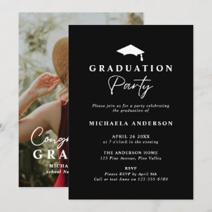 Modern Graduation Party Handwritten Script Photo Invitation