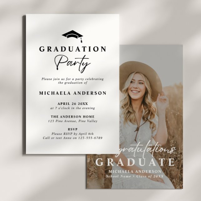 Modern Graduation Party Handwritten Script Photo Invitation (Creator Uploaded)