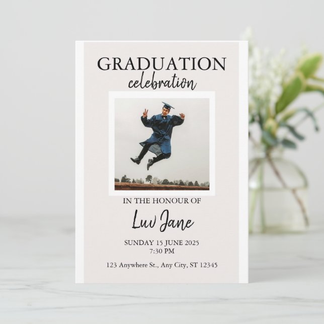 Modern Graduation Party Invitation with Photo (Standing Front)