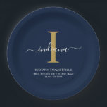 Modern Graduation Party Monogram Minimalist Paper Plate<br><div class="desc">Graduation 2025 Monogram Script Initial Name Grad Party paper plates. Edit and customize with your own name,  initial,  school name and class by clicking the "Personalize" button.</div>