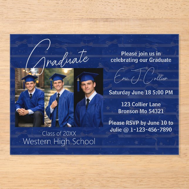 Modern Graduation Party Photo Display Acrylic Invitations (Front)