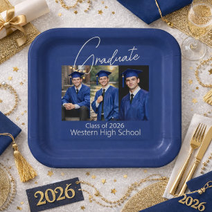 Modern Graduation Party Photo Display Paper Plate