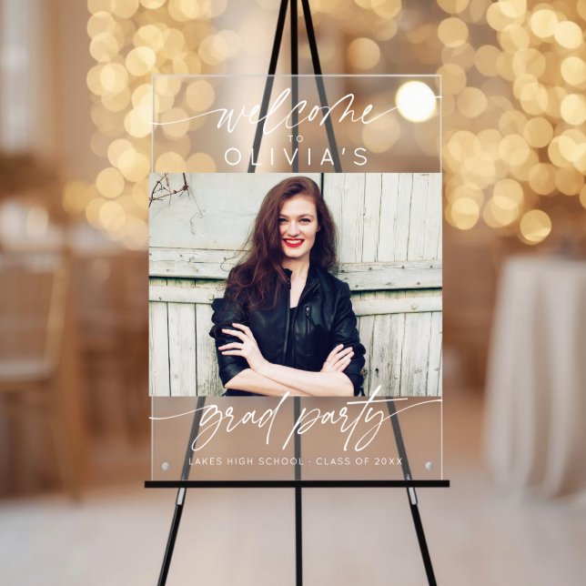Modern Graduation Party Script Photo Welcome  Acrylic Sign (Creator Uploaded)