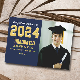 Modern Graduation Party with 1 Photo in Blue Invitation