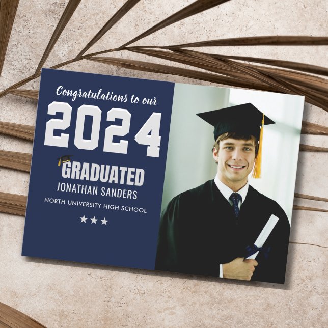 Modern Graduation Party with 1 Photo in Blue Invitation (Creator Uploaded)