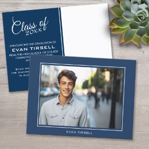Modern Graduation Photo Announcement - Navy Blue