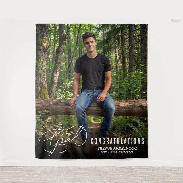 Modern Graduation Photo Booth Backdrop Tapestry (Front)