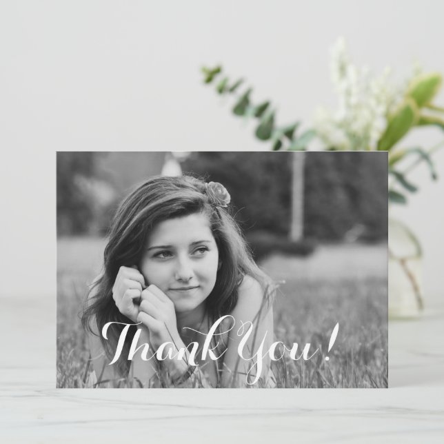 Modern Graduation Photo Calligraphy Thank You Card (Standing Front)