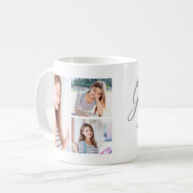 Modern Graduation Photo Collage Class of 2023 Name Coffee Mug (Front Left)