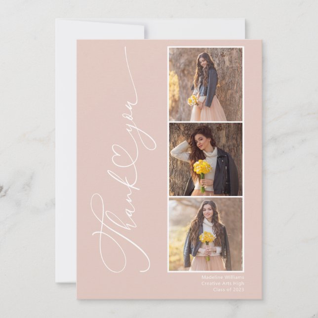 Modern Graduation Photo Collage Class of 2024 Thank You Card (Front)