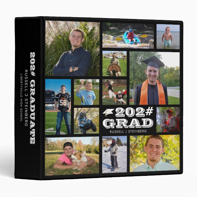 Modern Graduation Photo Collage GRAD Album Black Binder (Front/Spine)
