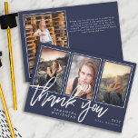 Modern Graduation Photo Collage Navy Blue Thank You Card<br><div class="desc">Simple and modern graduation thank you template card to send out to those who congratulated you,  attended your graduation party,  gave you gifts,  etc.</div>