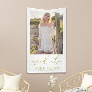 Modern Graduation Photo Elegant Gold Script  Banner