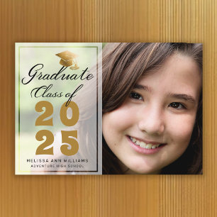 Modern Graduation Photo Gold Black Script 2025 Announcement