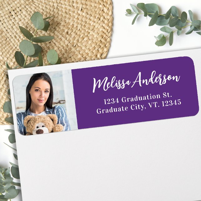 Modern Graduation Photo Purple Adresse de retour (Créateur téléchargé)