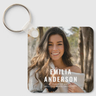 Modern Graduation Photo QR Code Info Business Card Keychain