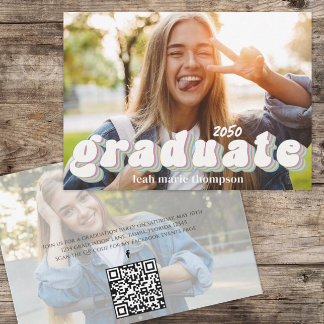 Modern Graduation Photo Retro Party Invitation (Creator Uploaded)