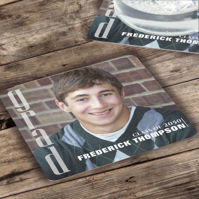 Modern Graduation Photo Simple Minimalist Square Paper Coaster (Creator Uploaded)