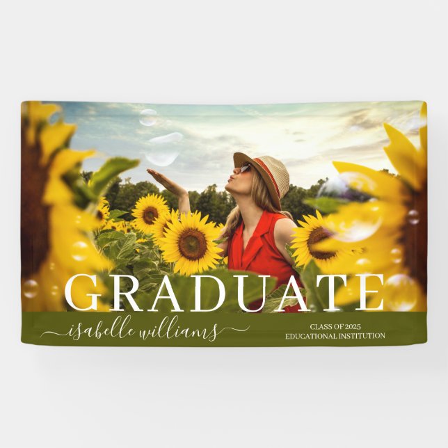 Modern Graduation Photo Sunflowers Announcement Banner (Horizontal)