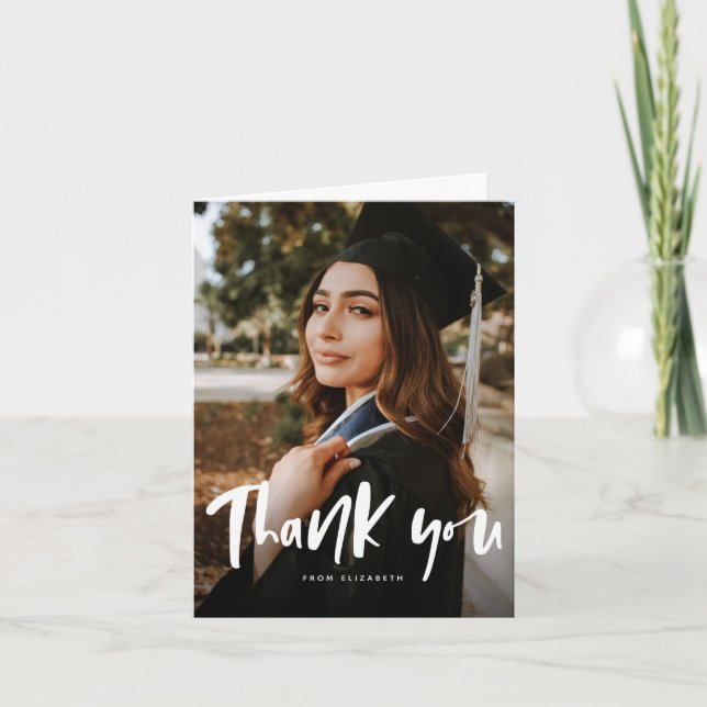 Modern graduation photo thank you card (Front)